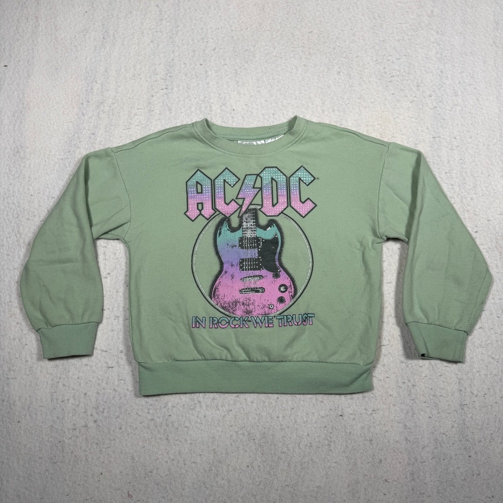 AC/DC Kids Aqua Foam Green Graphic Sweatshirt Rock We Trust Size 6/6X AD0003ABGW